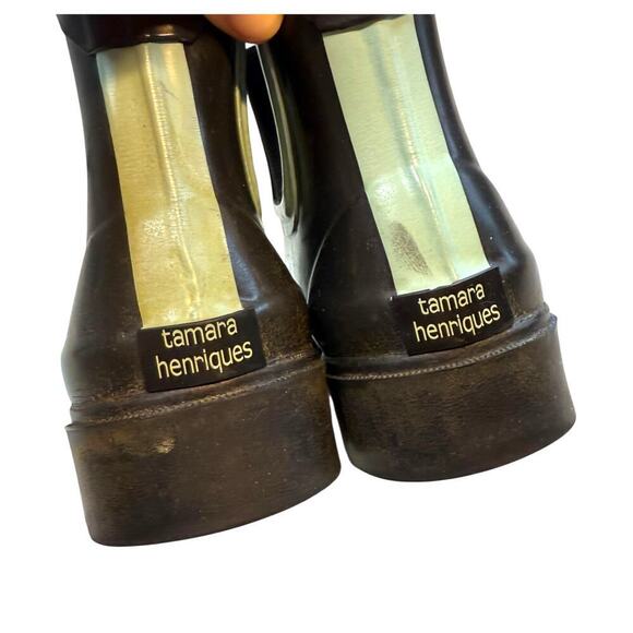 Tamara Henriques short rain boots black with turquoise accent 7.5 - Picture 6 of 9